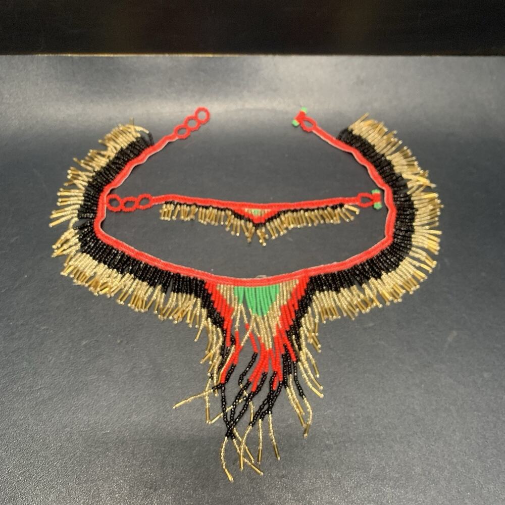 Vintage Native Style Beaded Bib Necklace Choker With Matching Bracelet Handmade